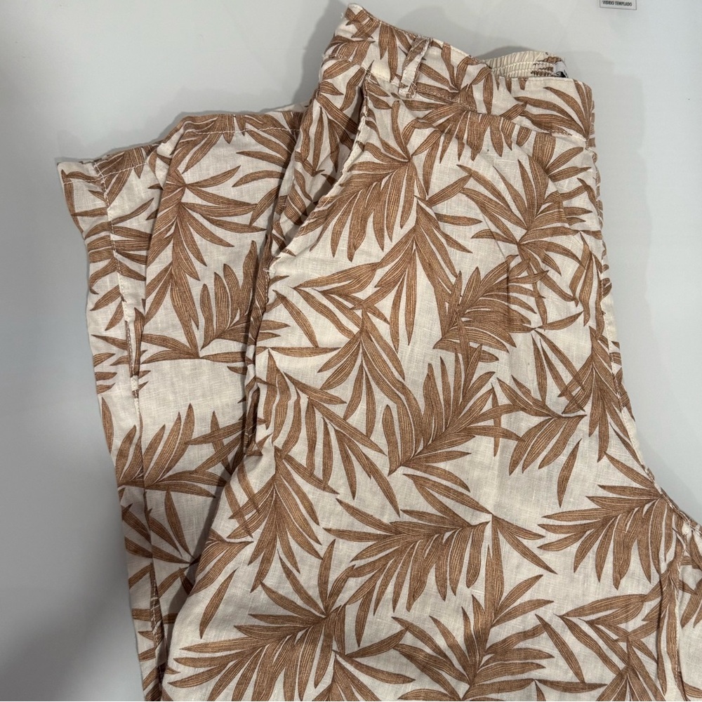 Nicole Miller Brown and Cream Leaf Print Pants
